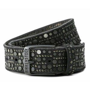 NEW Birkenstock belt 42 inch 105cm 42/105 Leather BLACK STUDDED RIVET silver